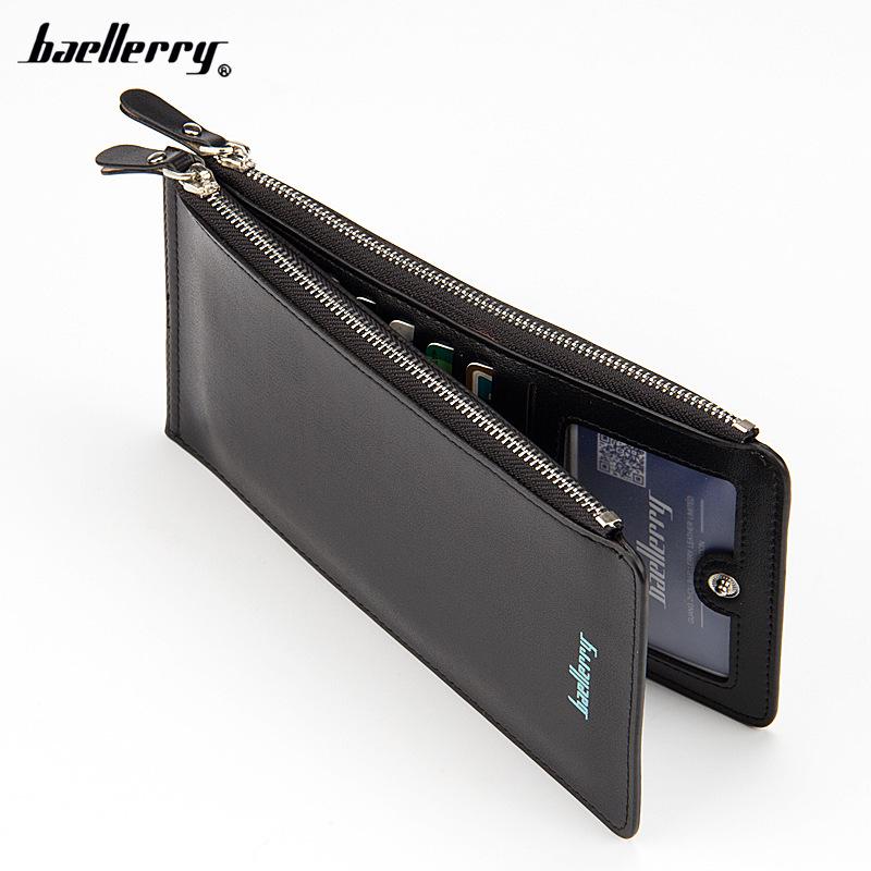 Baellerry Men's Long Wallet: European & American Style, Cross Pattern, Multi-Card Holder, Zipper Design.