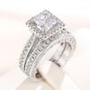 Huitan Princess Square CZ 2Pcs Set Rings for Women Luxury Trendy Female Accessories Engagement Wedding Party Elegant Zircon