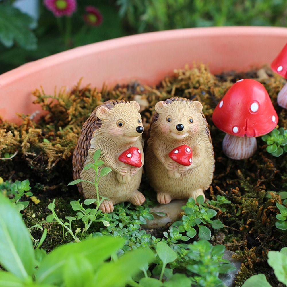 7pcs Cartoon Animal Sculpture Resin Garden Miniatures Figurine Hedgehog Mushroom Statue  Outdoor