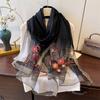 Elegant Long Embroidered Silk Feeling Scarf Women'S Fashion Spring New Style Shawl Wrap Outerwear Trendy Floral Pattern Stylish