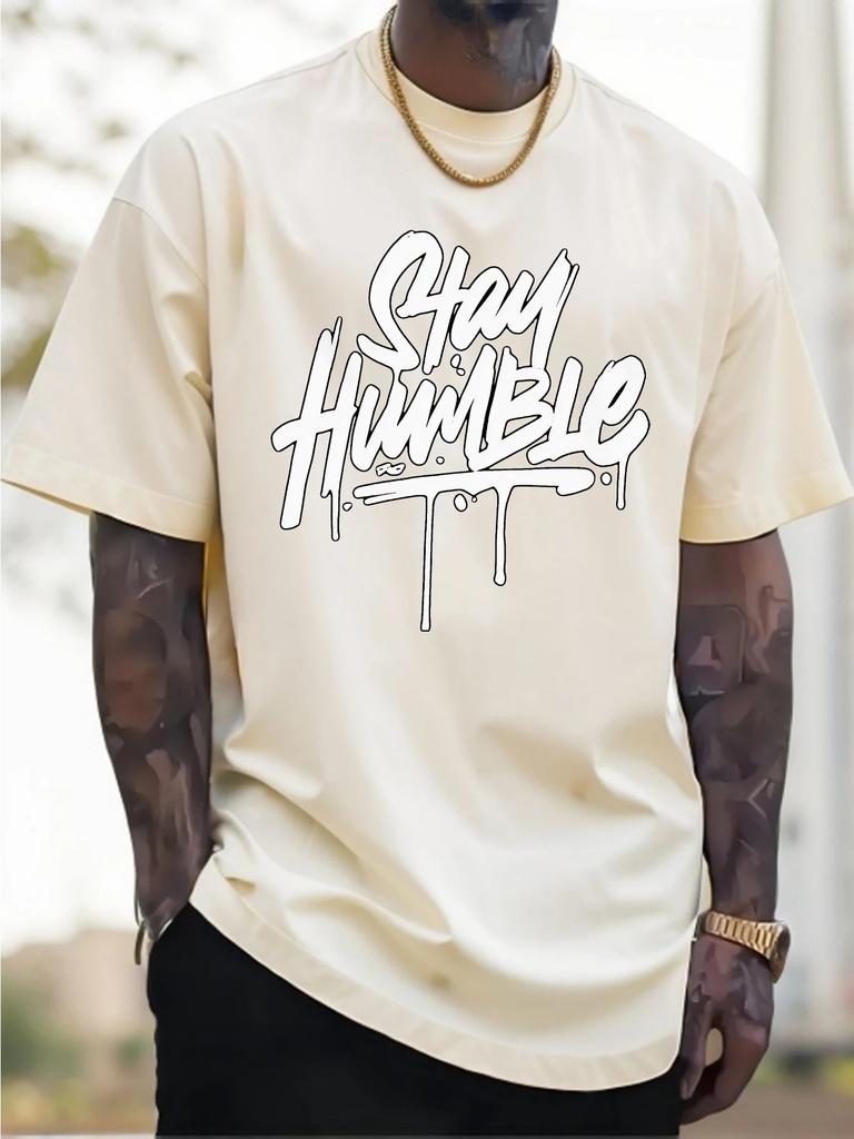 Stay Humble Graphic T-Shirt for Men - Red Short Sleeve Tee with Bold White Print