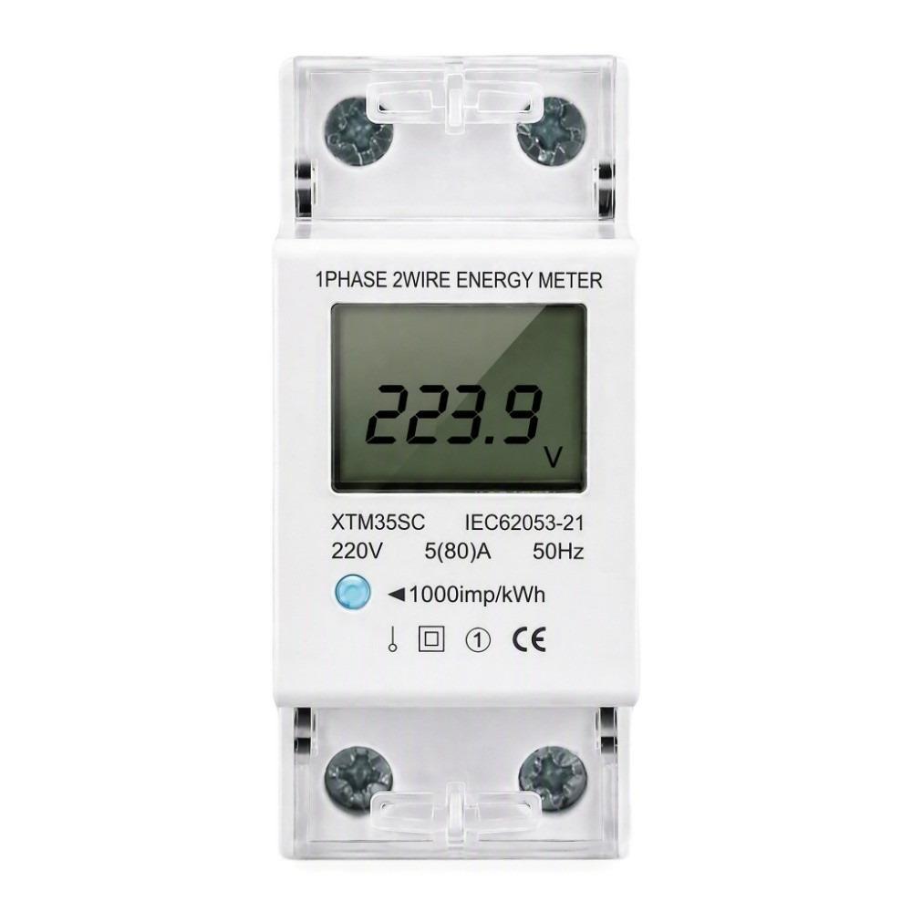 Single Phase KWh Meter DIN Rail Mount Power Consumption Monitor Precise Electric Meter Home Use