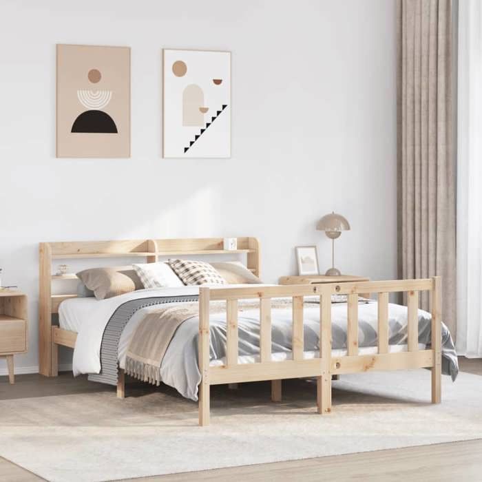 VidaXL Cadre de lit avec tête de lit 150x200 cm bois de pin massif, lit, mobilier de chambre à coucher, lit en bois, lit 3306582