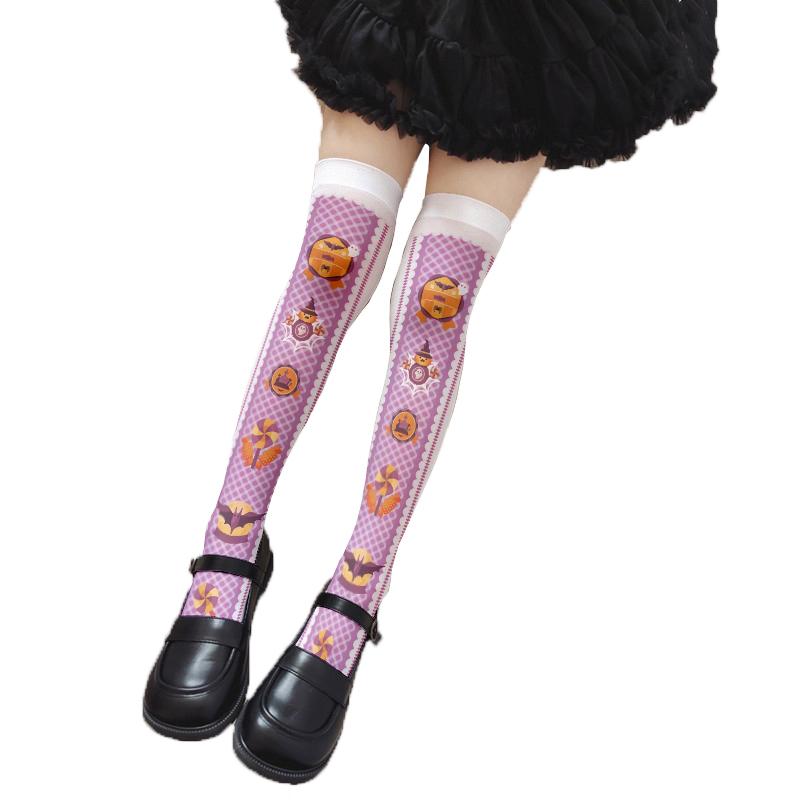 Calze rosa da principessa Lolita sopra il ginocchio con stampa fiocco d'amore calze da ragazza estive sottili per festa appuntamento cosplay