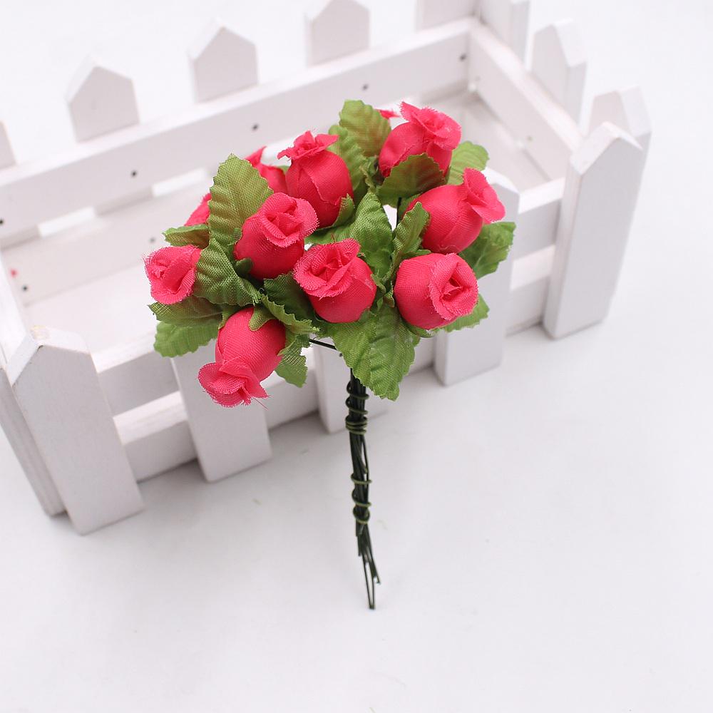12pcs/lot Artificial Flower 2cm Silk High Quality Rose Bouquet Wedding Decoration DIY Scrapbook Wreath Gift Box Craft Flowers