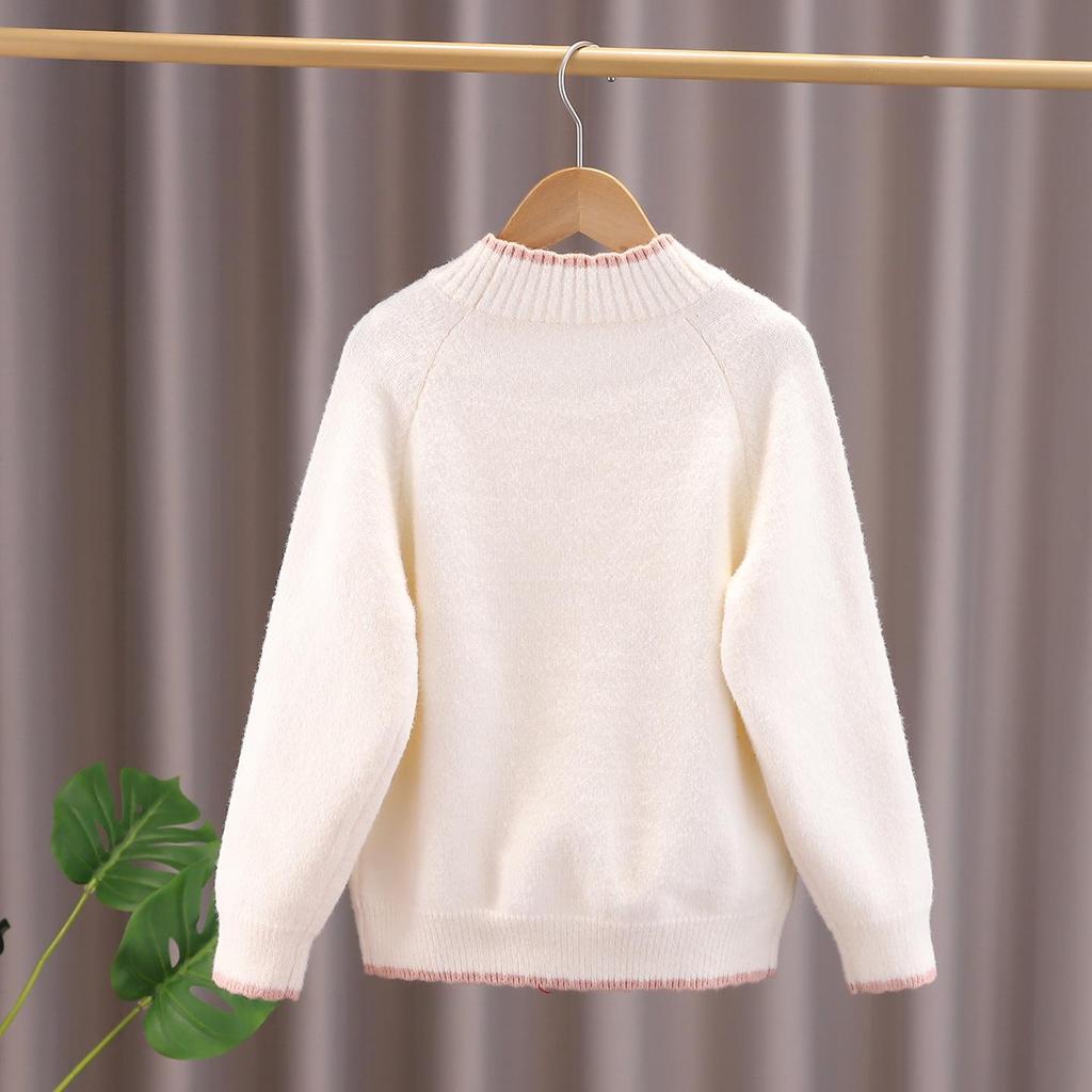 2025 Girls' Stylish Butterfly Knit Sweater - Warm Woolen Autumn/Winter Knitwear for Medium/Large Children