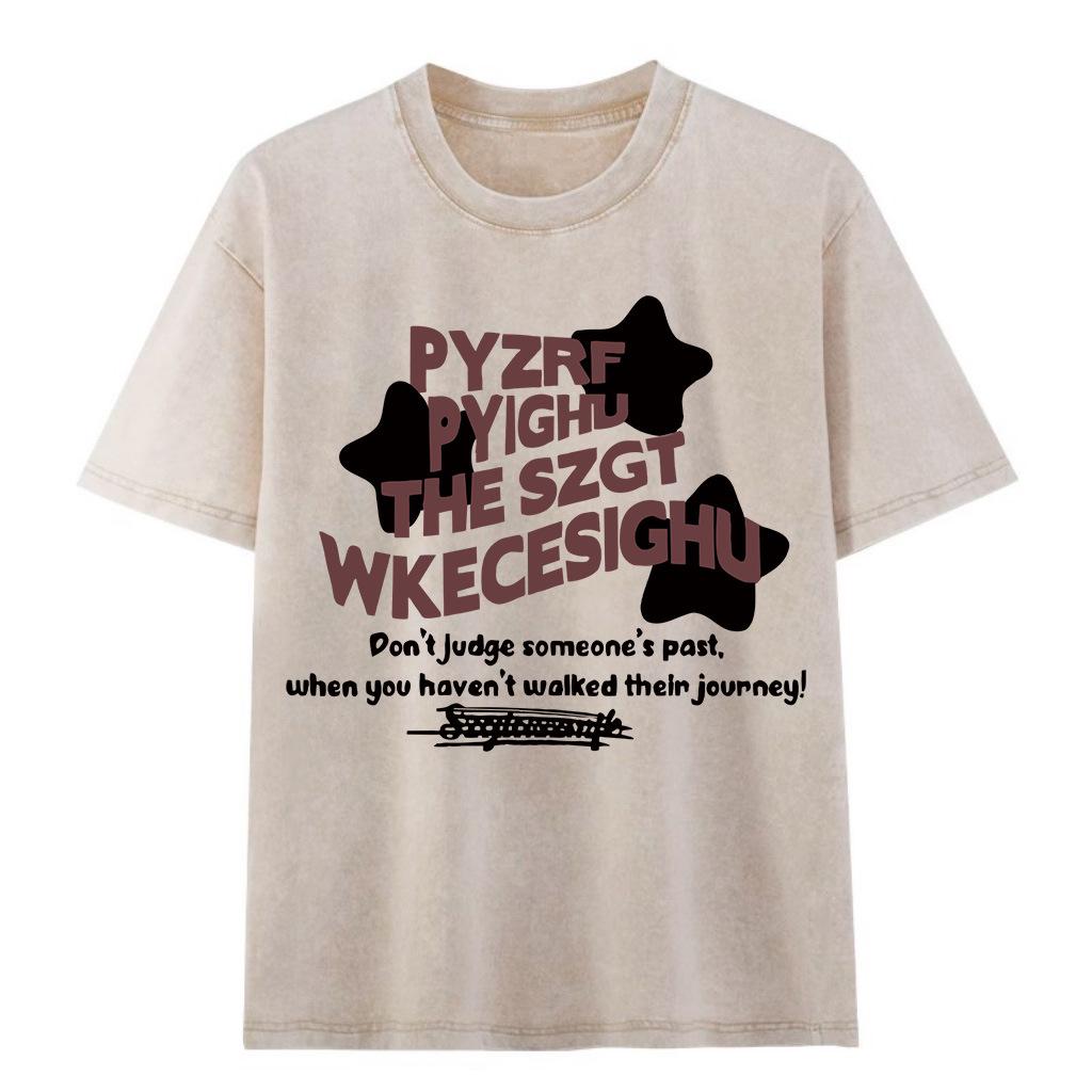 

Women s Retro Washed Distressed Cotton Short-Sleeve T-shirt, Summer Style, Loose Fit with Graphic Print L хакі