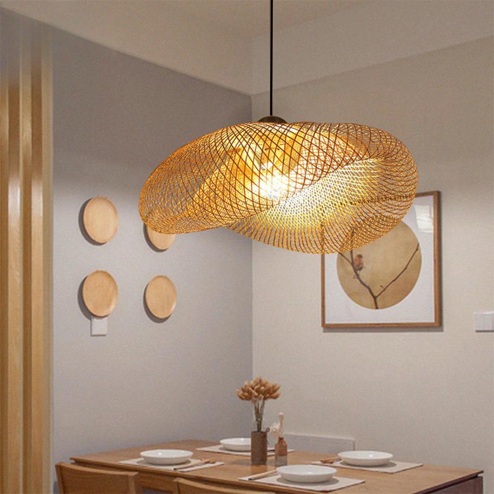 JOYINLED 50cm Hand Woven Bamboo Pendant Light, Modern Natural Rattan Ceiling Lamp for Kitchen Island Dining Room Cafe