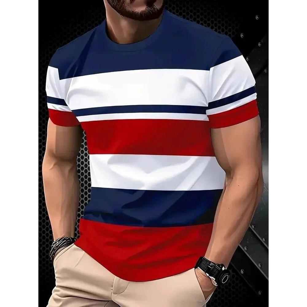 Fashion Striped Pattern 3D Print T-Shirts Men's Short Sleeve O-Neck T Shirt Casual Streetwear Harajuku Top Tees Men Clothing