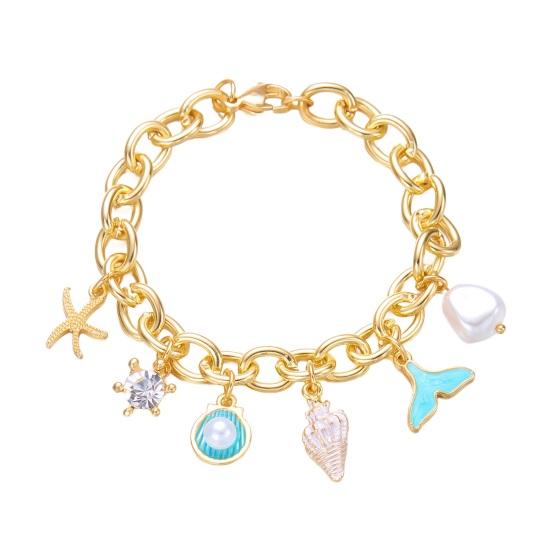 Beach Bracelet Imitation Pearls Shell Starfish Pendant Coastal Style Bracelet Lightweight Vacation Bracelet Jewelry Gift