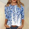 Women's Fashion Casual Round Neck 3/4 Sleeve Loose Printed T-Shirt Ladies Top