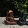 Cowhide version niche minimalist comfortable leather boots martin boots women's retro old round head bow wrap belt short boots