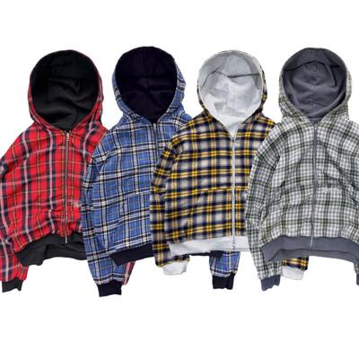 Felpa con cappuccio e zip unisex oversize con design a blocchi di colore a quadri indossabile su entrambi i lati