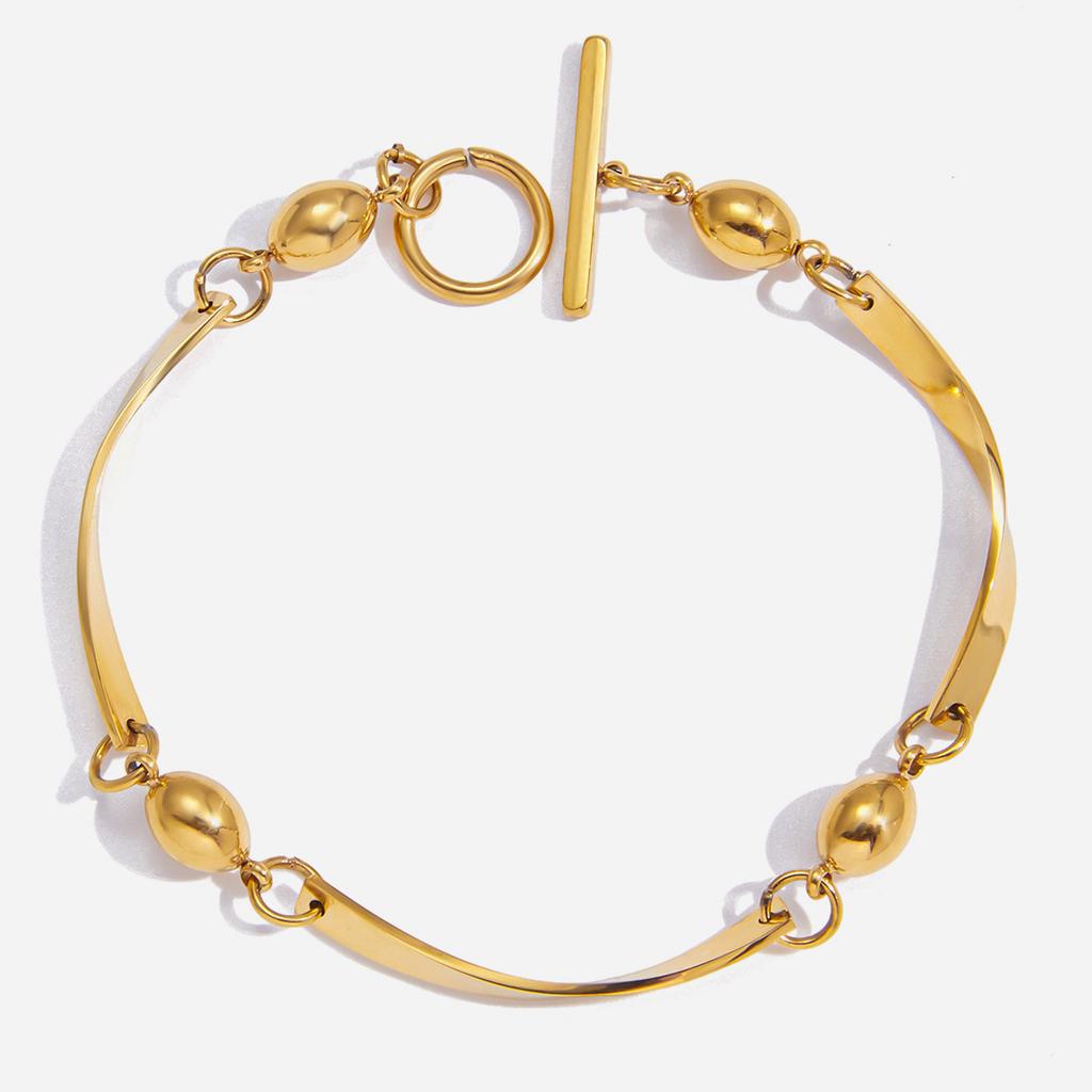 Design sense Classic style 18K gold, curved wave clip steel ball OT buckle bracelet jewelry