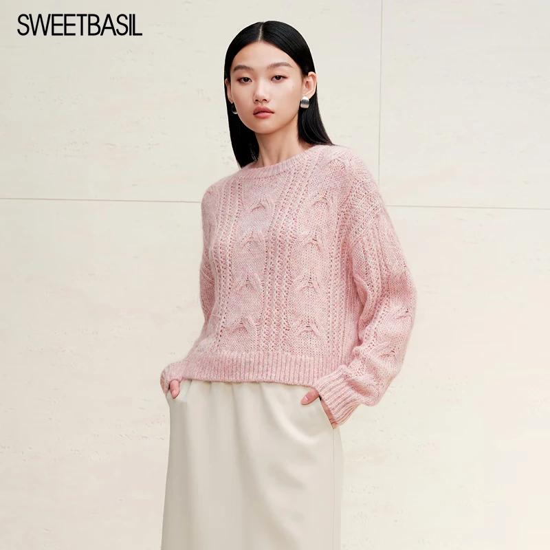 

Sweet Basil Women s Round Neck Cable Knit Long Sleeve Sweater M