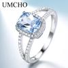 Umcho 925 Real Sterling Silver Jewelry Rectangular Sky Blue Rings For Women Birthday Gift