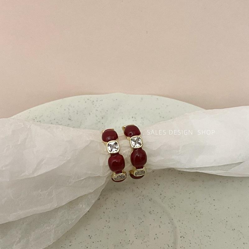 Французские Ретро Серьги-Кольца с Цирконами и Капельной Глазурью - Художественные, Роскошные, Универсальные