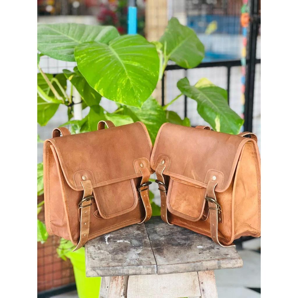 Protected Leather Bag Saddle Genuine Panniers Motorcycle Bags Real Vintage