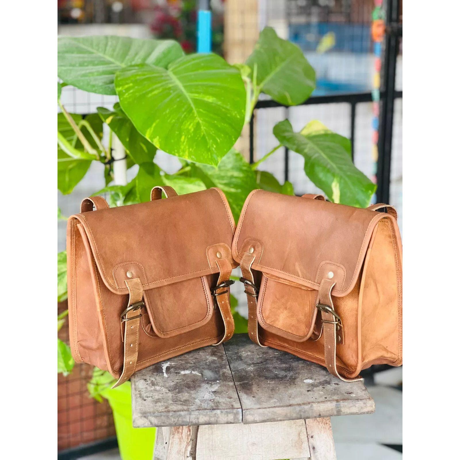 

Protected Leather Bag Saddle Genuine Panniers Motorcycle Bags Real Vintage 11 x 9 x 4 in