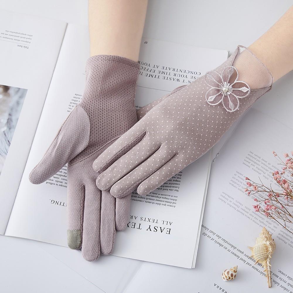 Women's Sunscreen Gloves New Spring and Summer Driving Korean Version of Lace Bow Riding Anti Slip Thin Touch Screen Gloves