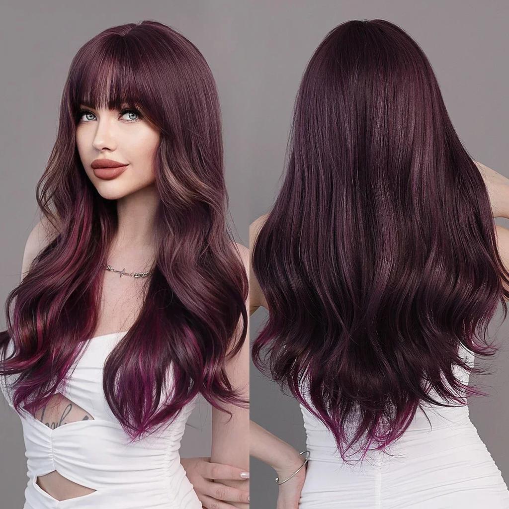 Professional  Loose Long Body Wavy Orange Wig for Women Daily Use Fashion Synthetic LightOrange Curly Hair Wigs with Bangs High Density 28Inch