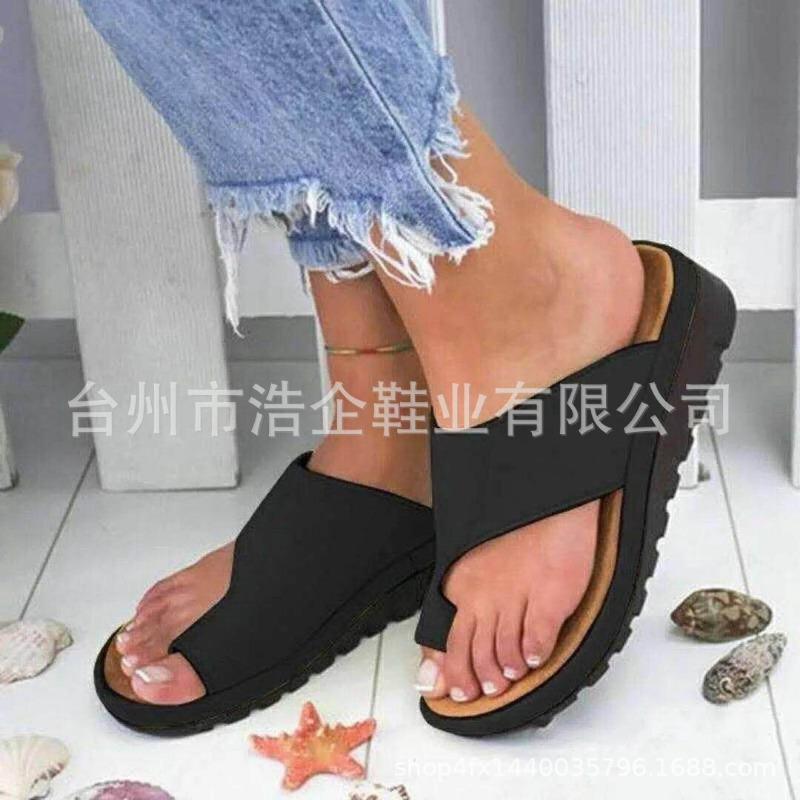 Large size sandals women's spring and summer new solid color women's toe sandals wish