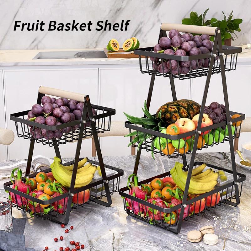 2/3 Tier Metal Fruit Basket Detachable Kitchen Countertop Storage Rack for Vegetables Snacks Bread Organizer