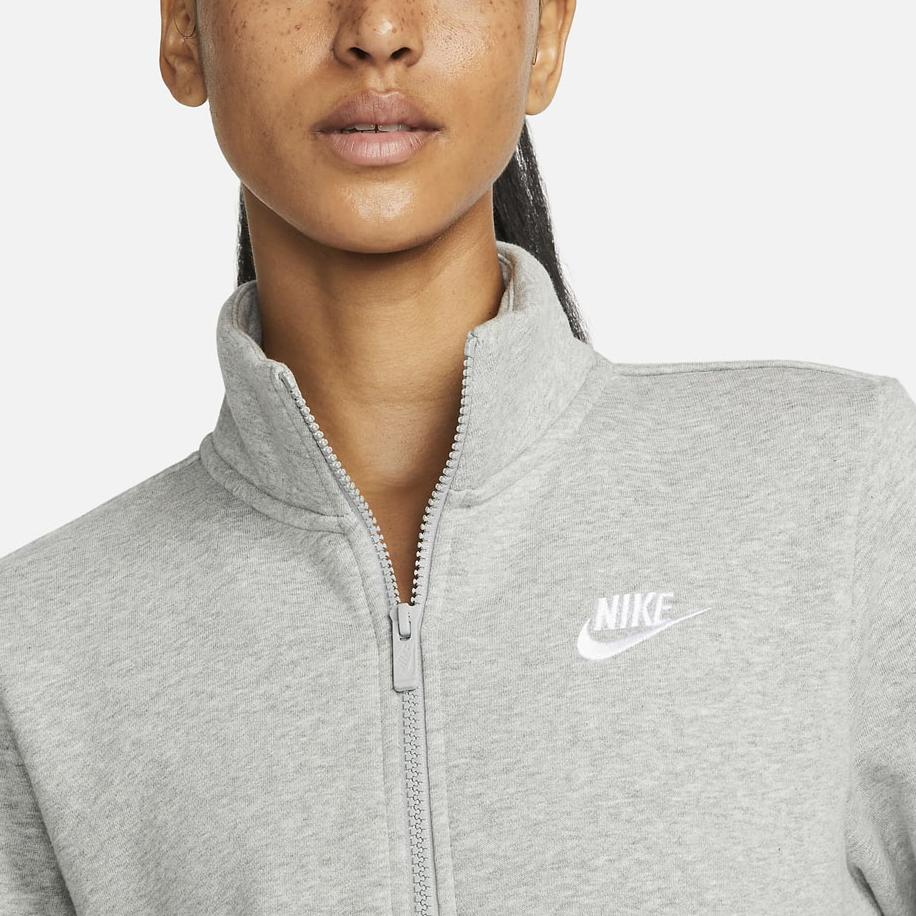 Nike Bluză de trening casual cu mâneci lungi, cu guler înalt și fermoar scurt, pentru femei, culoare uni, gri, DQ5839-063