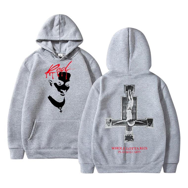 Rapper Playboi Carti Whole Lotta Red Hoodie Men Women Hip Hop Vintage Oversized Sweatshirt Streetwear Male Casual Gothic Hoodies