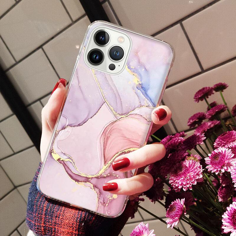 Telefonfodral för iPhone 14 12 11 13 Pro Max Fodral Silikon Funda på iPhone 13Mini X XS Max XR 8 7 14 Plus färgad marmormålning