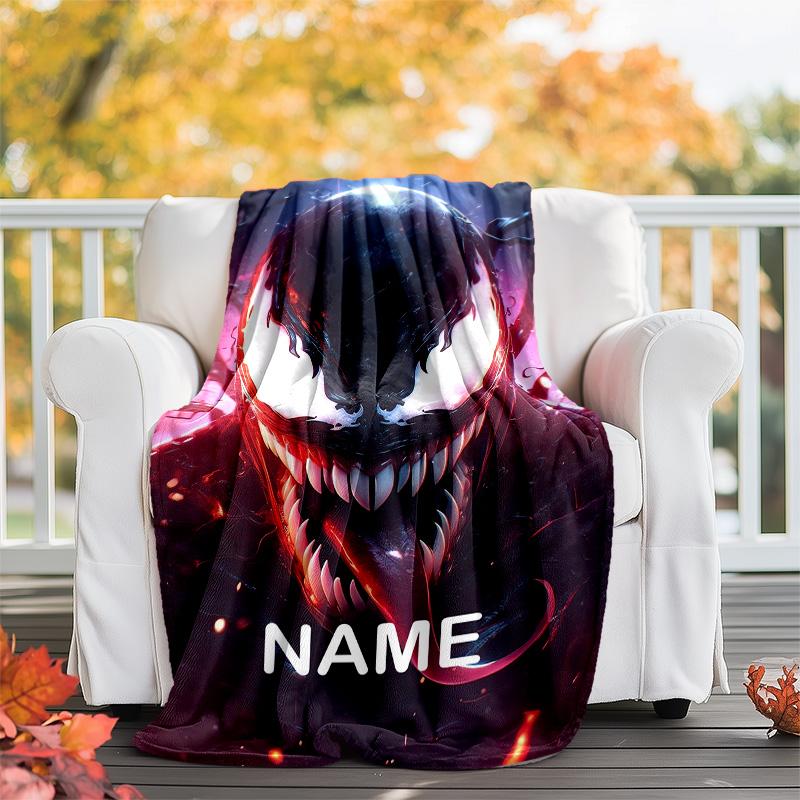 Customizable Venom Throw Blanket – Personalized Name, All-Season Cozy Snug Blanket, Machine Washable, Personalized Blanket