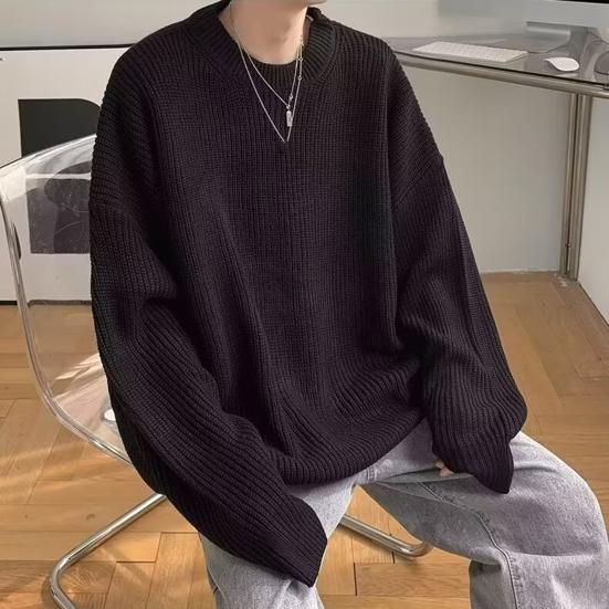 Podzimní Jarní Svetr Kulatý Výstřih Volný Jednobarevný Dlouhý Rukáv Pletený Pulovr Pružný Ležérní Denní Nošení