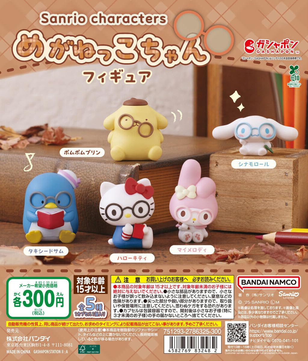 

Sanrio Characters Megane-chan Glasses Figure Gachapon Capsule Toy Complete Set of 5