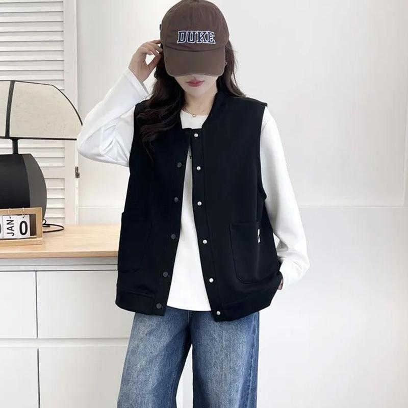 

Жилет для женщин Хлопковый Осенне-зимний Однотонный Жилет Оверсайз Повседневный Свободного кроя Жилет XXXXL чёрный