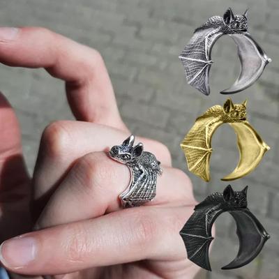Unisex Regulowane Pierścienie Nietoperza Retro Styl Nietoperz Otwarty Pierścień Nowe Pierścienie Nietoperza Na Palce Biżuteria Na Halloween Prezent Moda Vintage