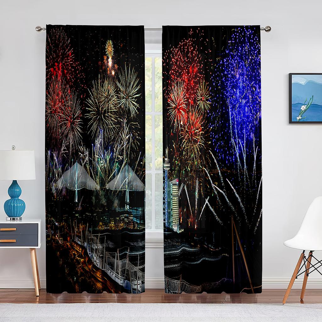 Blommande Färgglada Fyrverkerier Tryckta Skira Voilegardiner för Vardagsrum Sovrum Tyll Fönstergardin Hem Balkong Dekor Draperier