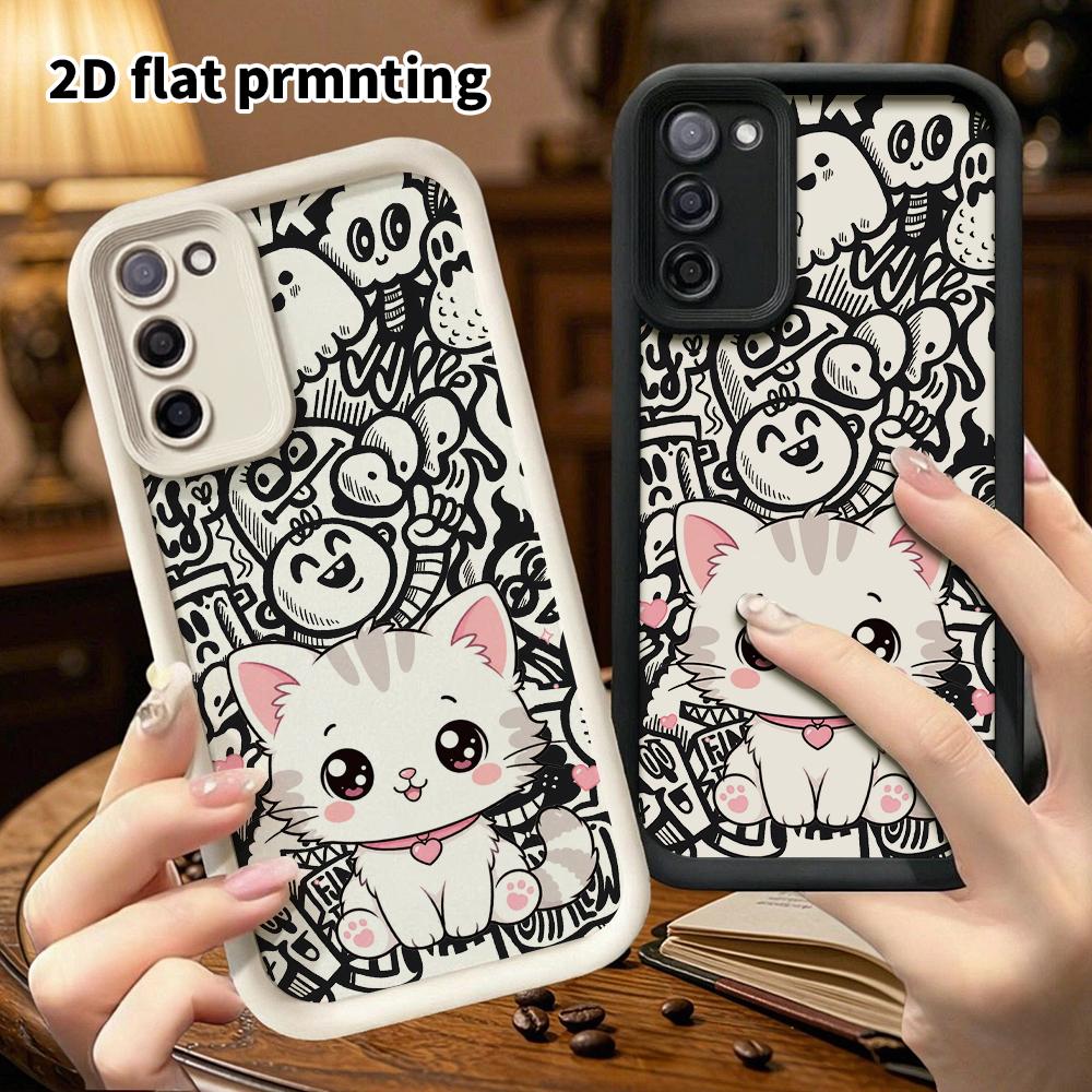 Phone Case: 2D Flat Samsung Galaxy A34 A35 M05 M06 S20 S22 S21 FE Plus 5G Protective Case, Gray Spotted Cat, Christmas and Halloween Gift