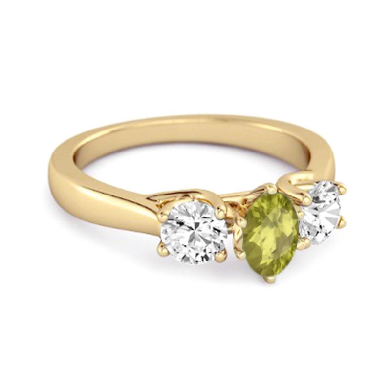 Three Stone Natural Peridot 925 Sterling Silver Gold Vermeil Engagement Ring