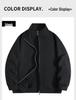 Men's 420g Heavyweight Stand-up Collar Zipper Hoodie - Gray, Spring/Autumn, Loose Fit, Versatile Cardigan.