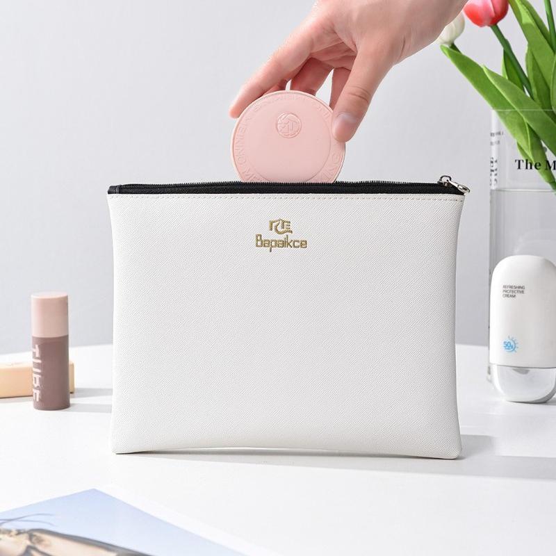 Women’s PU Leather Cosmetic Bag Large Capacity Makeup Bag Portable Zipper Toiletry Pouch Travel Organizer Clutch Storage Bag for Cosmetics Toiletries