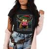Christmas Yak Cartoon Printed Womens Short Sleeved Holiday Tshirt Summer Round Neck Versatile for Daily Use