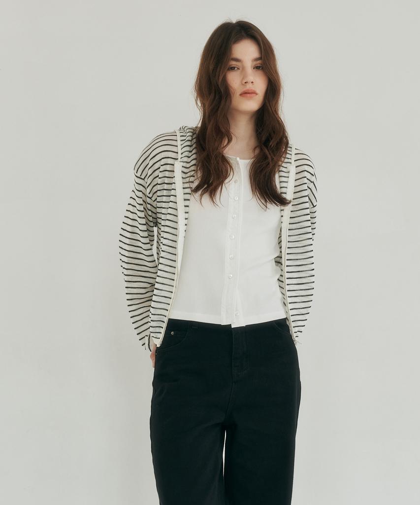 LOSSYROW Light Zip-Up Knit Hoodie Stripe