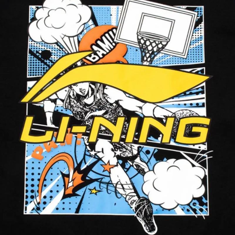 Li Ning Cartoon Big Logo Trendy Comfortable Fashion Short Sleeve Casual Sports Suit Unisex Suit Black YHSU221-1+YKSU157-2