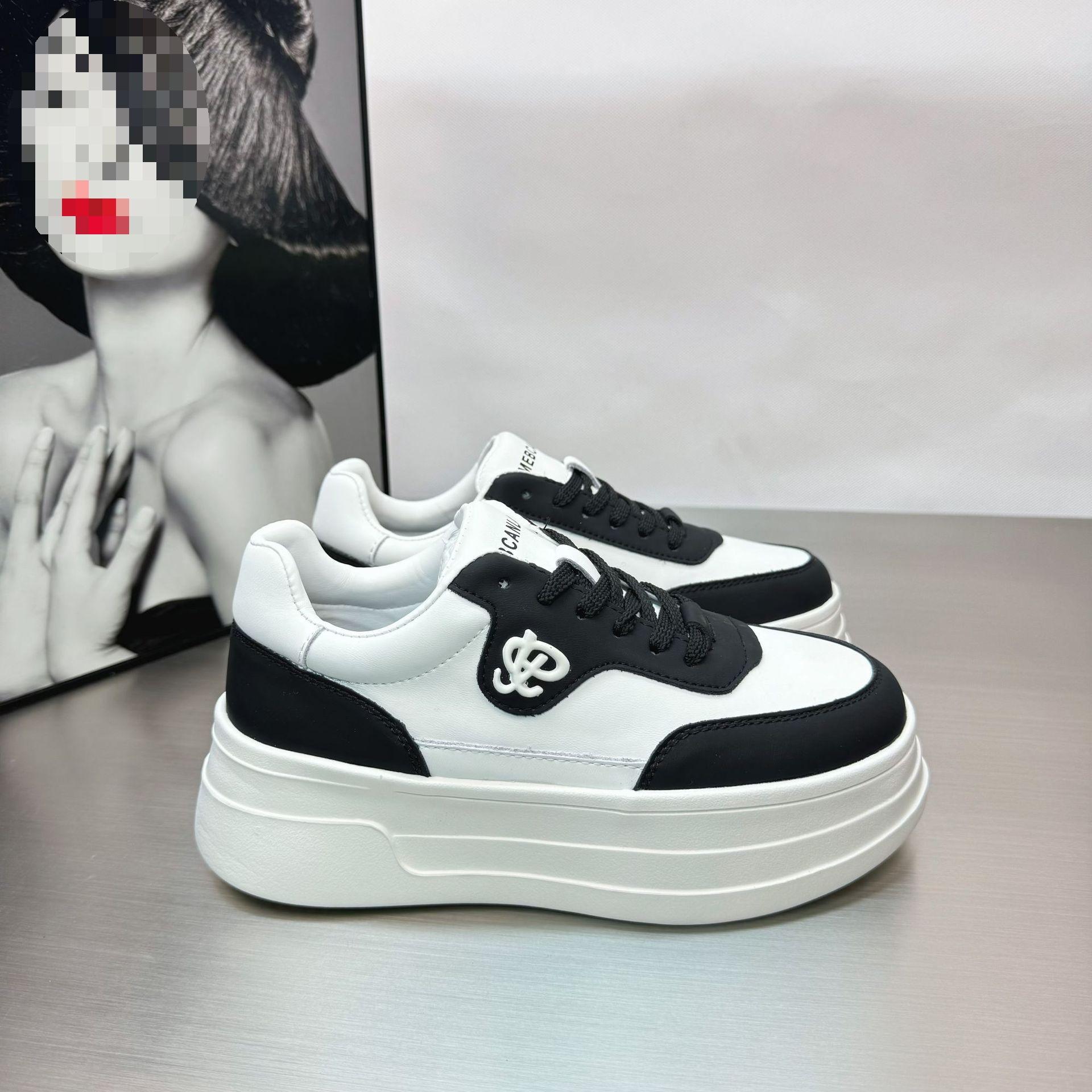 

Zhao Lusi star thick-soled white shoes women s 2 new leather height-boosting sneakers muffin-soled daddy shoes 40 чорний