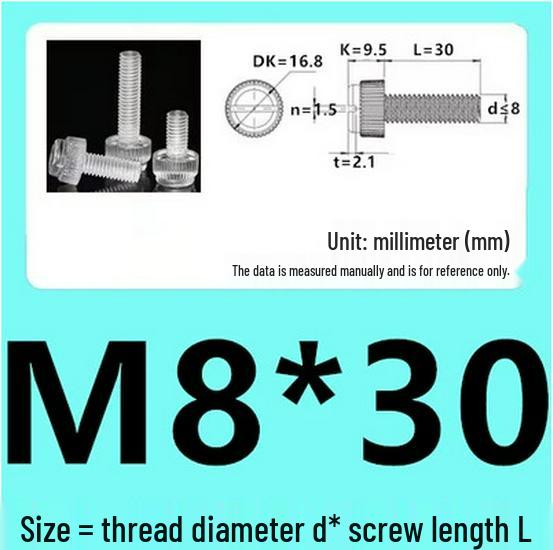 M3-M8 Hand-Tightened Transparent Acrylic Knurled Screw 