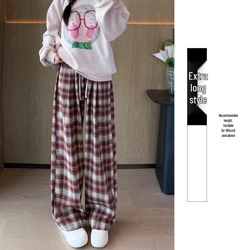 

**Women s Blue Plaid Wide-Leg High-Waisted Floor-Length Pants, Spring/Summer 2026** S (80-95 lbs)