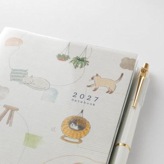 Midori Pocket Dagboek Planner 2027 B6 Wekelijks Beperkte Editie Bladwijzer Kattenpatroon (Begint in januari 2027)