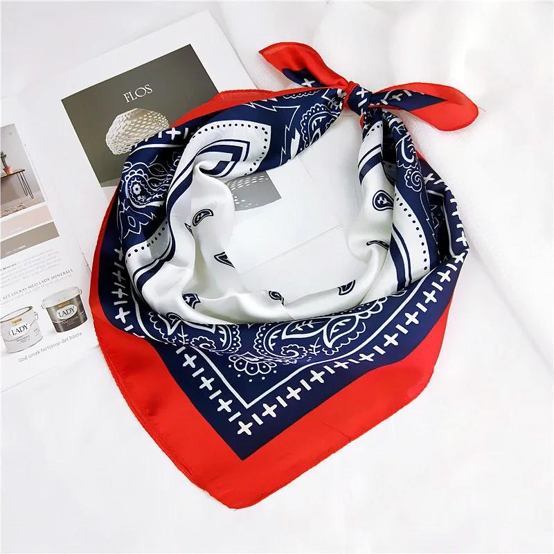 70cm Fashion Bandana Hair Scarf For Women Paisley Print Kerchief Silk Satin Head Scarfs Square Shawl Wraps Neck Scarves For Lady