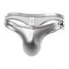 Sexy Faux Leather Thong Pánské spodní prádlo T-back Kalhotky Tanga Hombre Lingerie Nízký pas Černé kovové kroužky