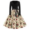Women's Fashion V-Neck Relaxed-Fit Christmas Print Long-Sleeved Dress